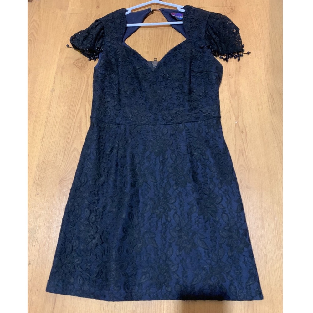 Navy blue black lace dress